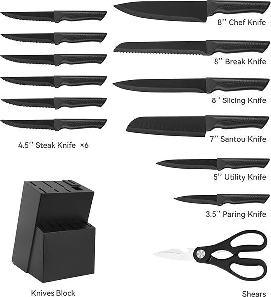 Jeanket 15 Pcs Kitchen Knife Set with Self Sharpening Block
